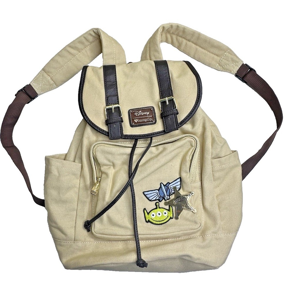 Disney Loungefly Toy Story Backpack Canvas Buzz Alien Sheriff Badge Khaki